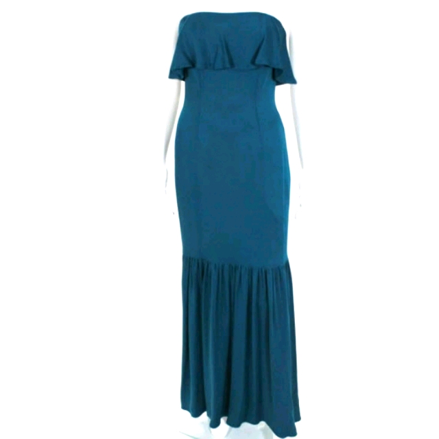 Jill Stuart Teal Lexi Strapless Ruffle Gown Dress